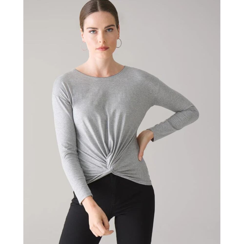 White House Black Market Women Long Sleeve Twist Front Pullover Tee Size L Gray‎
